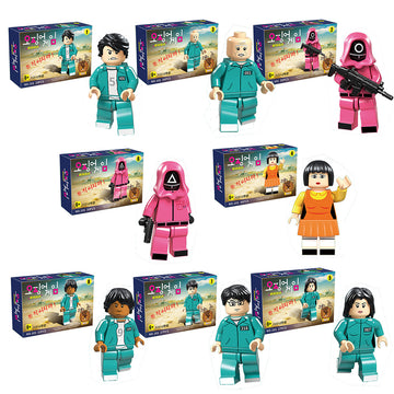 TD® Jeu de calamar 123 figurines en bois du même type de poupées jouets autour de la boîte aveugle, 8 types de blocs de jeu assemblé